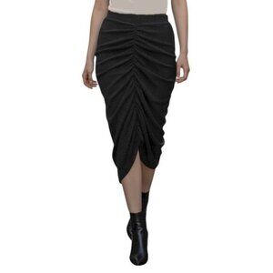 NWT HALARA Ruched Navy Blue Metallic Shimmering Tulip Skirt Size Large